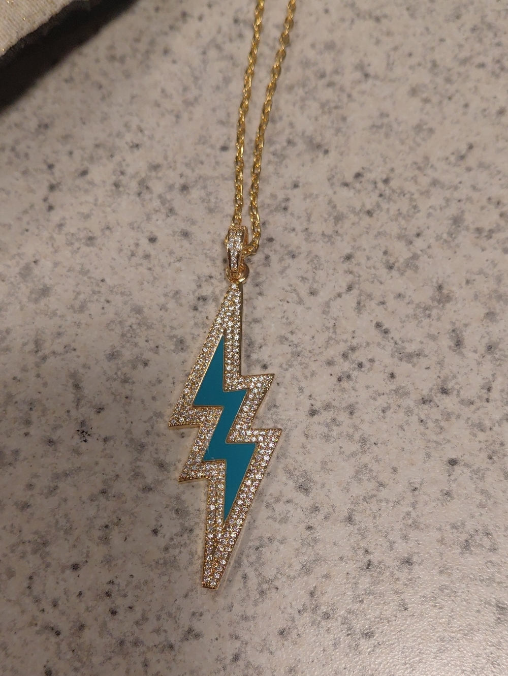 Gold Lightning Bolt Pendant Necklace with Turquoise Inlay